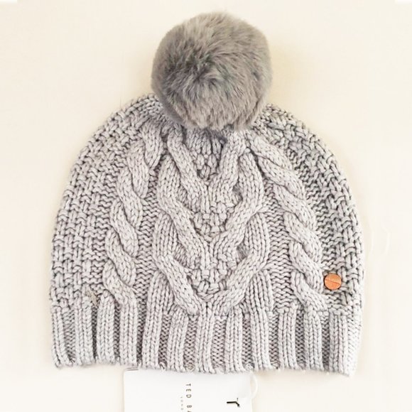 Ted Baker Accessories - TED BAKER YNUTA Winter Cable Knit Pom Pom Gray Hat